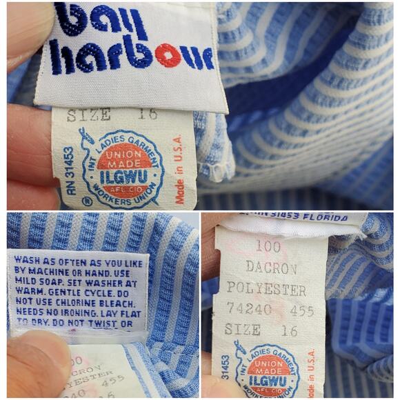 Vintage Bay Harbour Seersucker Blazer Jacket Blue White Stripe Unlined Size 16 - Picture 9 of 9